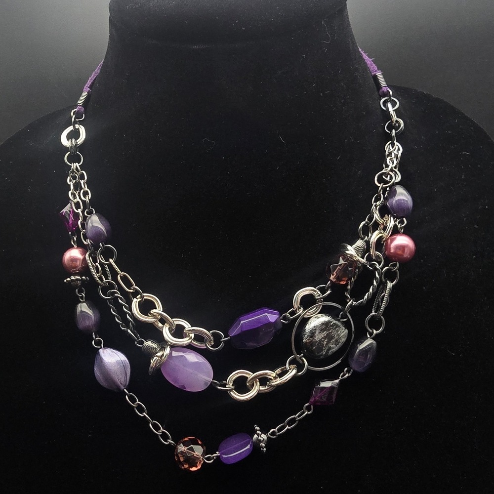 Lia Sophia Purple Layered Beaded Necklace Retired